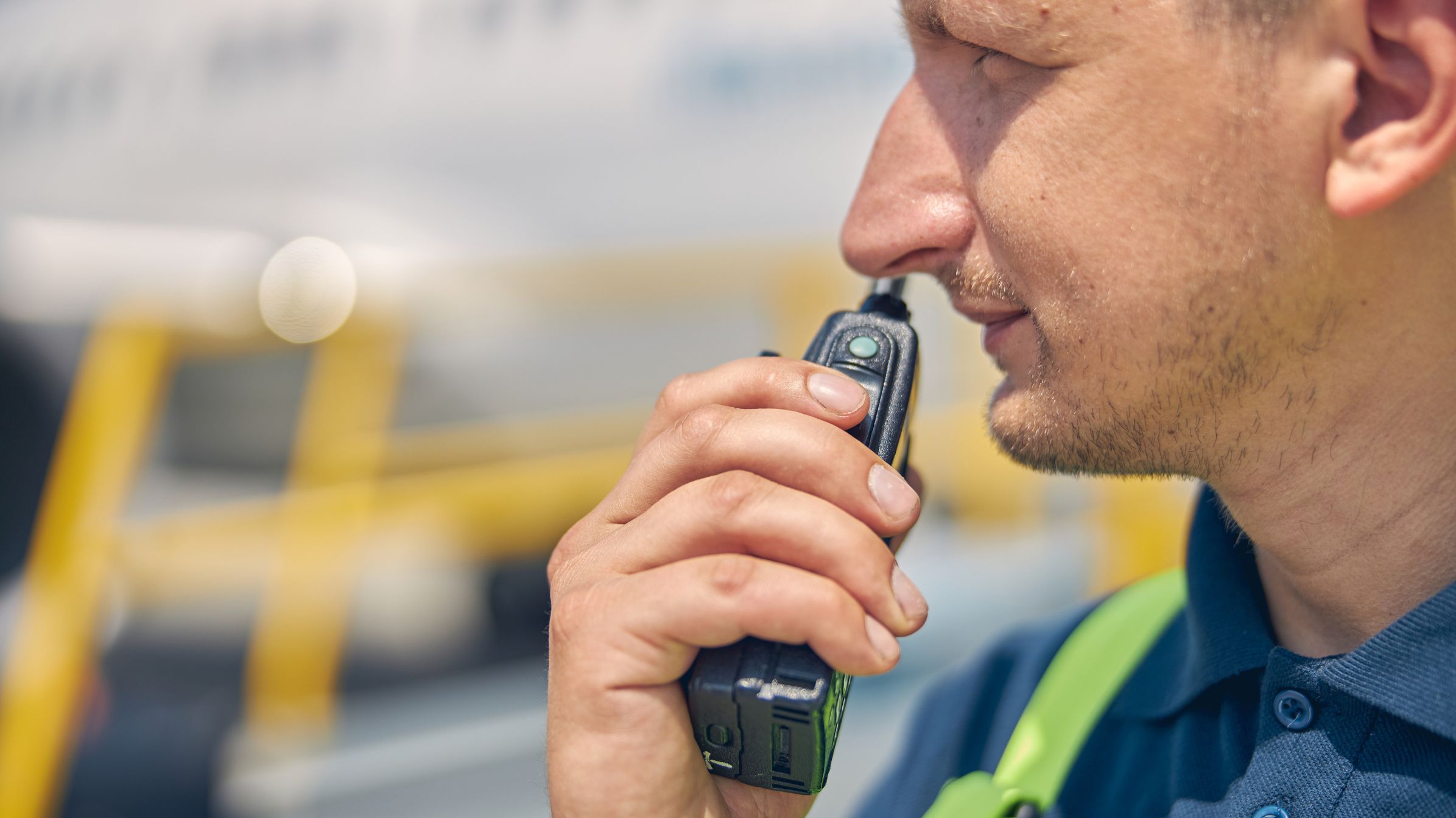 Man using a 2 way radio