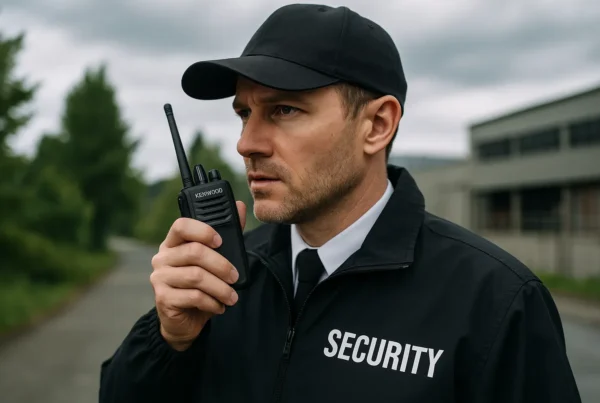 Security worker protecting businesses with an aid from Two Way Radios