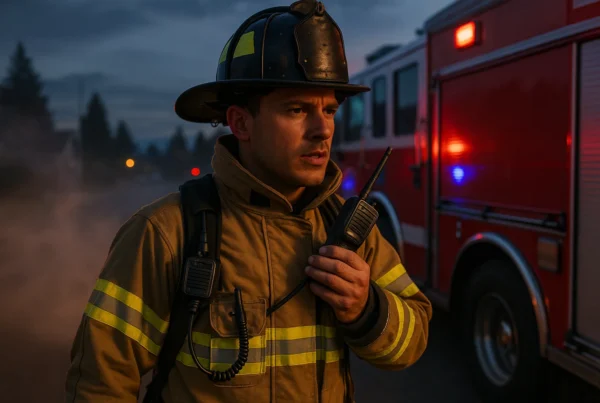 Fireman using a Two Way Radio